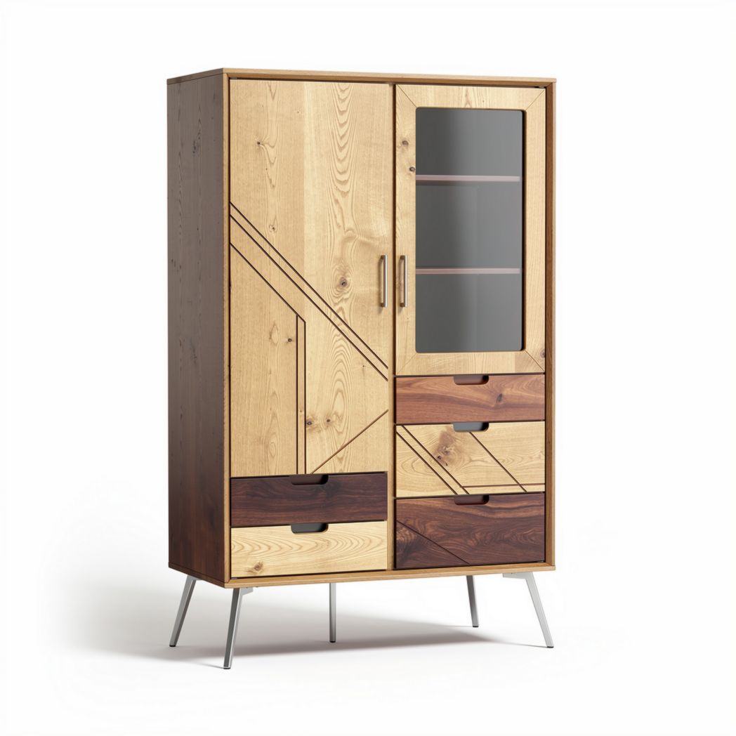 Wooden Storage Cabinet with Glass Door for Living Room – 90 x 40 x 120cm
