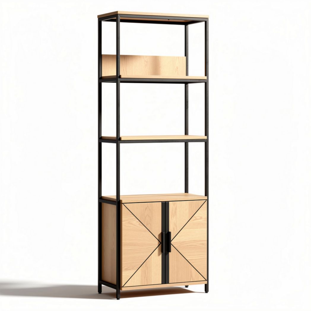 Wooden Open Shelving Unit for Home Organization – MDF and Steel – 80 x 30 x 180cm