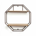 Hexagonal Metal Wall Shelf with Wooden Shelves for Home Decor – 60 x 60 x 15cm