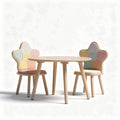 Flower-Shaped Children's Table and Chair Set – Suitable for Playrooms or Nurseries – Made of Wood and Fabric – Estimated Dimensions: 75 x 75 x 75cm